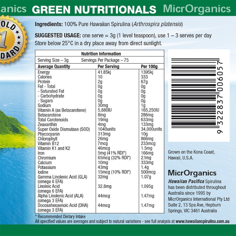 Green Nutritionals Hawaiian Pacifica Spirulina Powder 225g Buy Online in Australia Chemist Direct